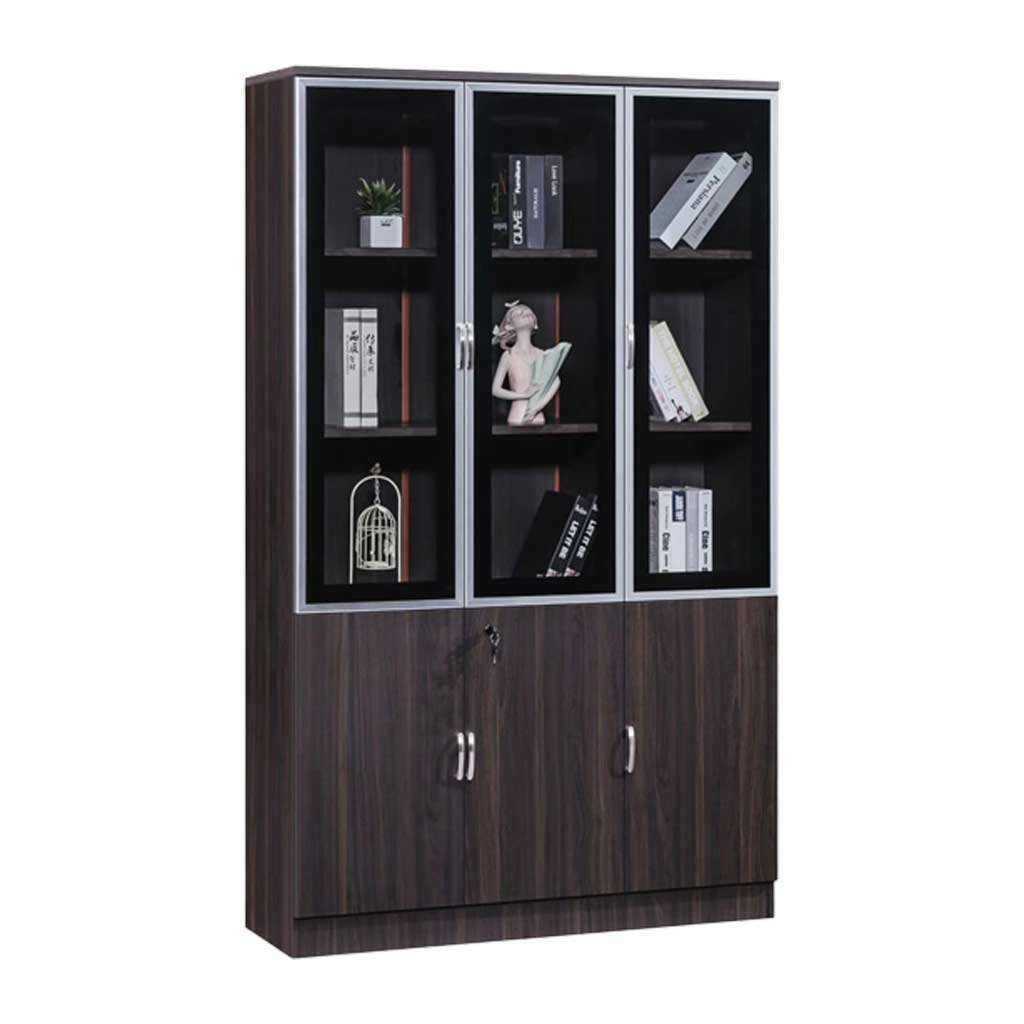 3-door-Office-filling-cabinet-coffee-color.jpg Luxury 3-Door Office Storage Cabinet With Glass Display | Dubai & UAE - Image 1