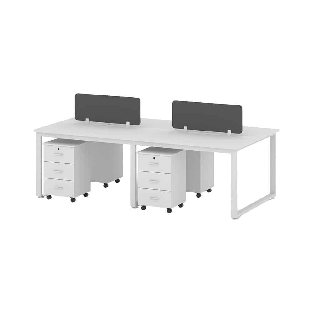 4-person-workstation-white.jpg Modern 2-Person Workstation Desk with Divider & Mobile Pedestals - Image 1