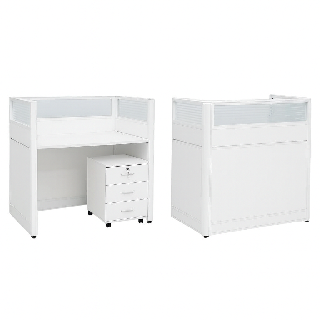 Compact Cubicle Workstation With Mobile Drawer White Finish | Dubai & UAE