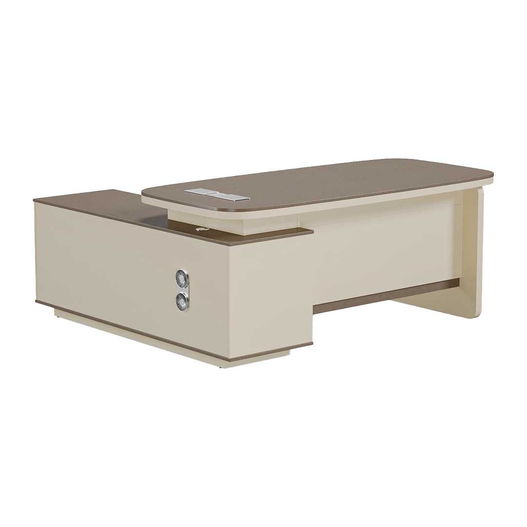 EliteWave Rounded Executive Office Desk Beige & Khaki Finish | Dubai & UAE